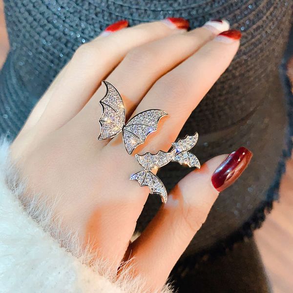 

exaggerated opening female super fairy three butterfly fashion index finger ring, Black