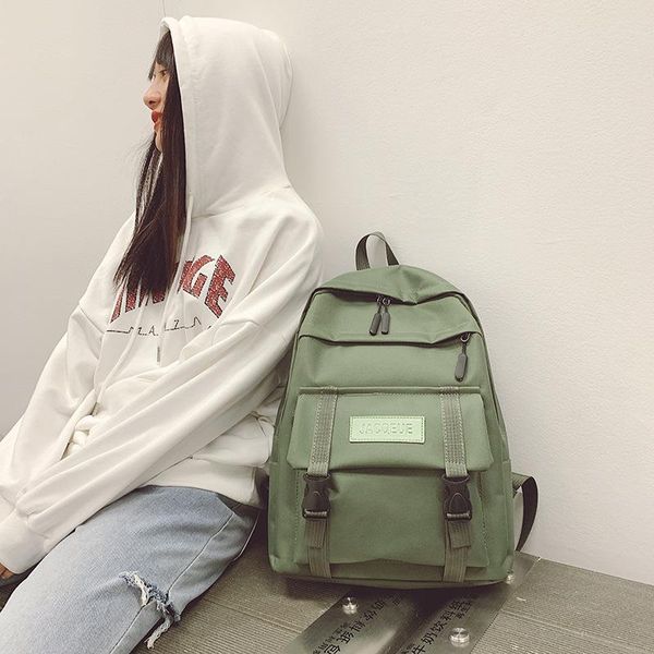 

school bags korean casual backpack women simple pure color nylon bag student book for girls travel laptop