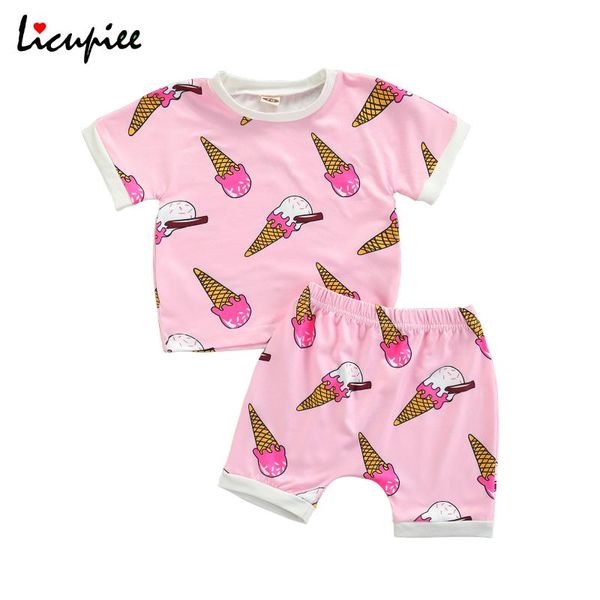 

clothing sets 0-24 months floral 2pcs baby girls summer outfits, cute ice cream print short sleeve t-shirts + shorts set, White