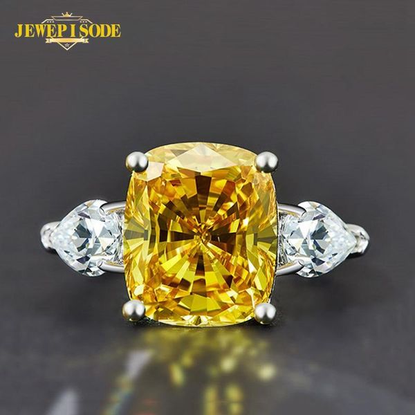 

cluster rings jewepisode 11ct 10x12mm solid 925 sterling silver citrine lab moissanite engagement ring cocktail fine jewelry for women, Golden;silver