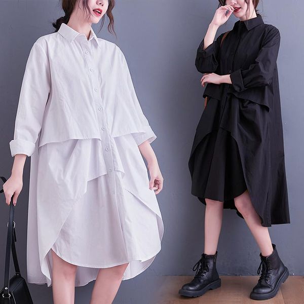 

women's blouses & shirts women elegant style ladies white pleated dress oversize casual irregular female maxi a439