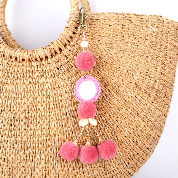 

1Pc Mini Fluffy Ball Key Chain Cute Boho Yellow Pompom Keychain Women Car Bag KeyRing E2271