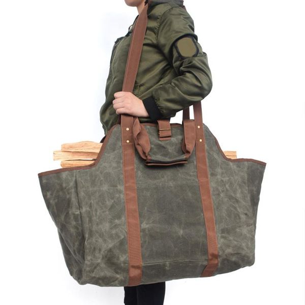 

storage bags portable firewood bag with handle large-capacity branches canvas carrier tote outdoor camping