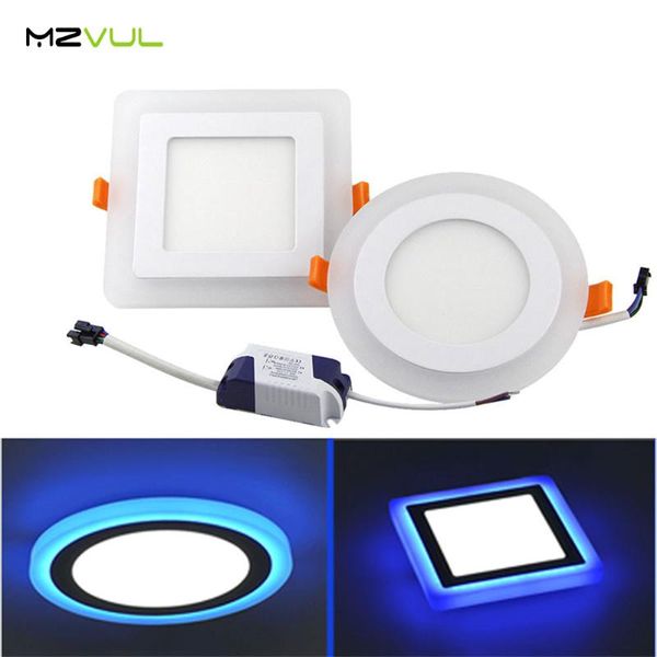 

downlights round/sqaure led panel 6w 9w 16w 3 model white+bule light double color ceiling recessed down for indoor lamp