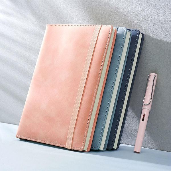 

business notebook a5 simple college student leather diary thickened office work pu hard surface notepads, Purple;pink