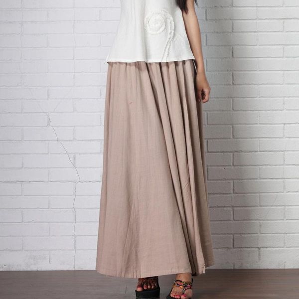 

summer style 12-piece skirt solid color flax women's literature and art slimming lantern long skirts, Black