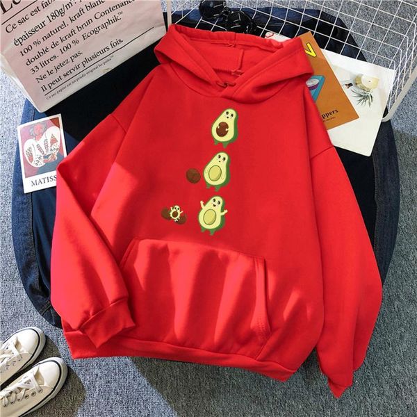 

cartoon cute avocado print women clothes hip hop pullovers hoody autumn casual clothing fleece loose womens 2021 women's hoodies & swea, Black