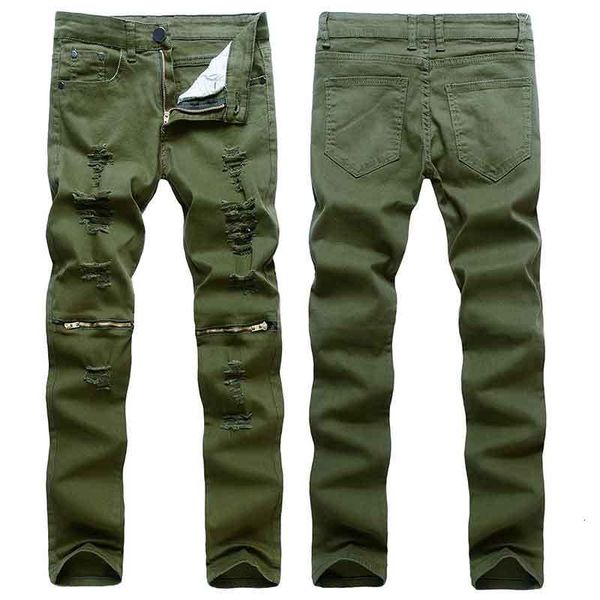 

men skinny jeans slim denim causual knee hole hiphop pants washed high quality, Blue