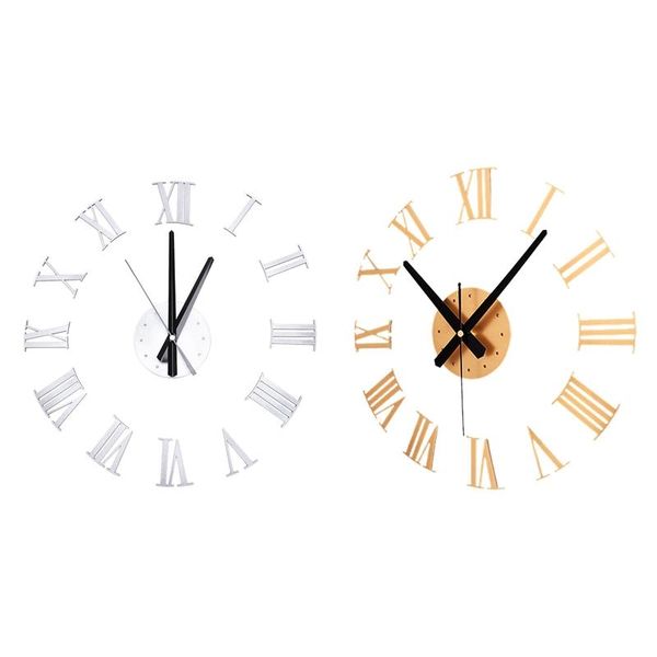 

wall clocks 2pcs diy luxury 3d roman numerals clock large size home decoration art ,gold & silver
