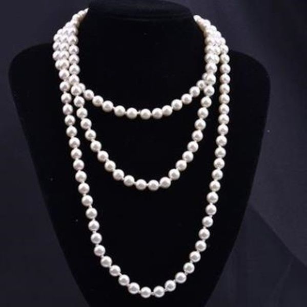 

2021 fashion personality retro glass imitation pearl necklace women simple knotting multi-layer long style a variety of colors to choose fro, Silver