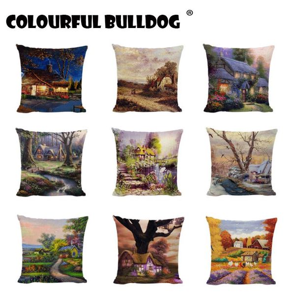 

chic country style collection cushion covers beautiful street lamp dusk cotton living room garden decoration throw pillow cases cushion/deco