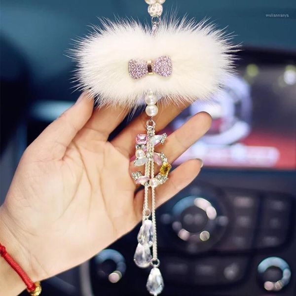 

car hanging ornament pendant bling crystal rhinestone bowknot rear view mirror for girls accessories1