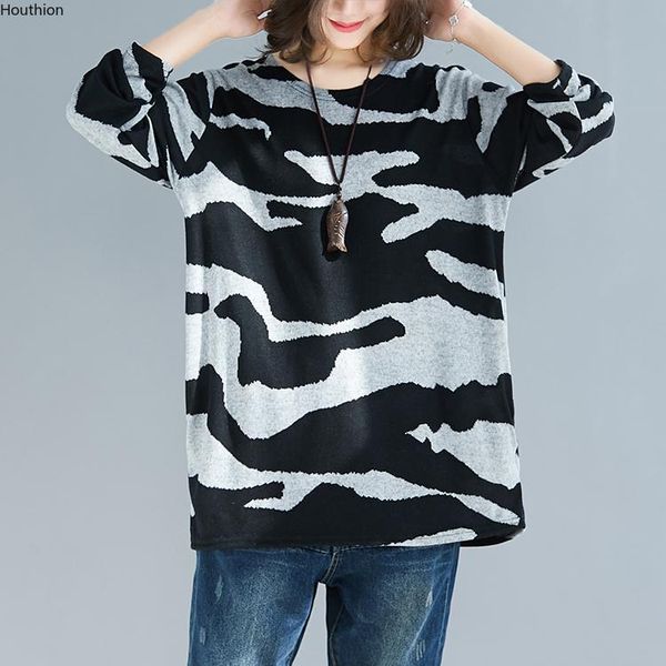 

women's t-shirt houthion long-sleeved spring printing o-neck korean comfortable tshirt fashion loose cotton t shirt, White