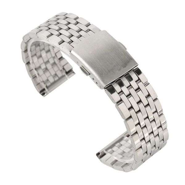 

watch bands silver 18/20/22mm hollow stainless steel watchband folding clasp with safety strap for men women watches replacement bracelet, Black;brown
