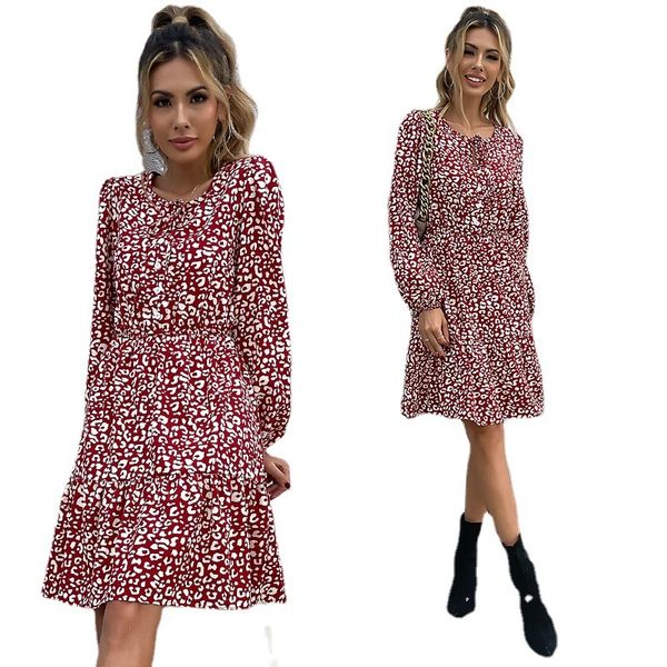 

2021 autumn printed long sleeve s women's skirt, Black;gray