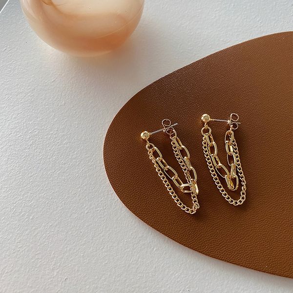 

chain tassel metal earrings women's simple and versatile minority temperament fashion personality cool, Golden