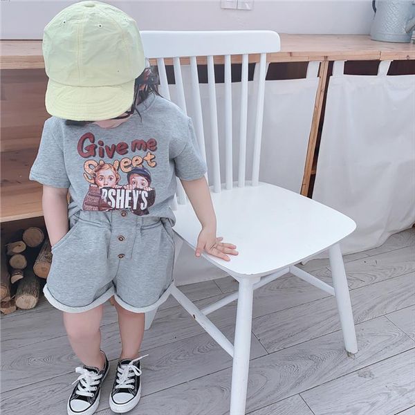 

7559 children clothing set summer baby boys suit printed short sleeve t shirt shorts girls sport 1 7t kids outfit, White