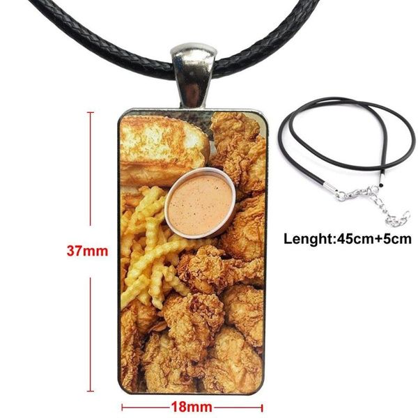 

pendant necklaces for women children burger fries salad bread glass necklace handmade half rectangle, Silver
