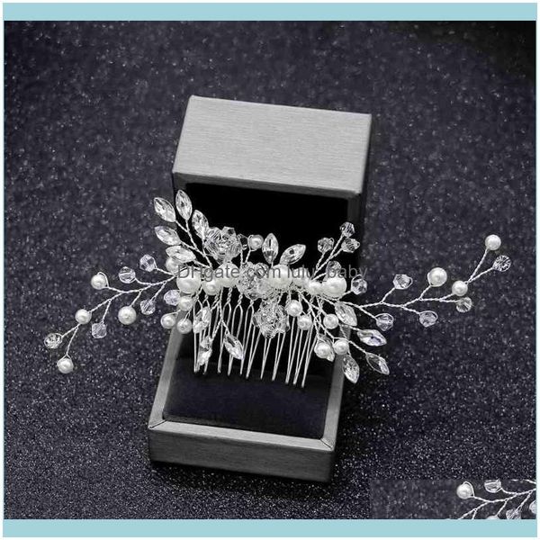 

headbands jewelryelegant wedding combs for bride crystal rhinestones pearls women pins bridal headpiece hair jewelry aessories drop delivery, Silver