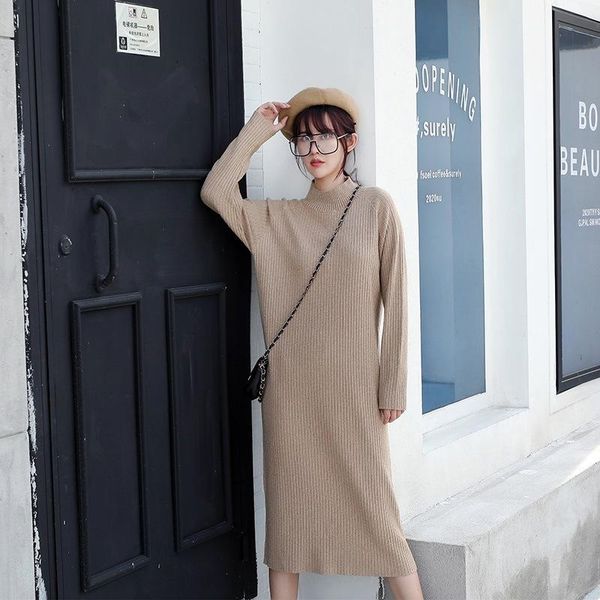 

chic oversize thick long sweater dress women half-high autumn winter straight female casual loose knit women's sweaters, White;black