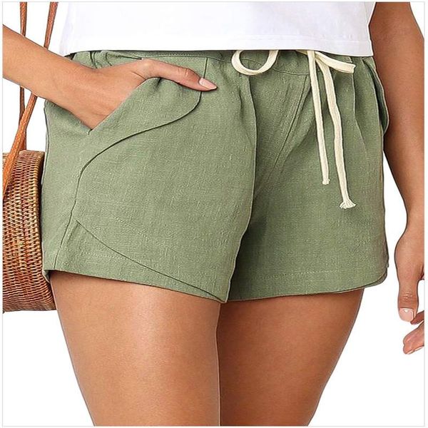 

women's shorts solid color casual women summer elastic waist drawstring pockets streetwear female loose straight plus size short pants, White;black