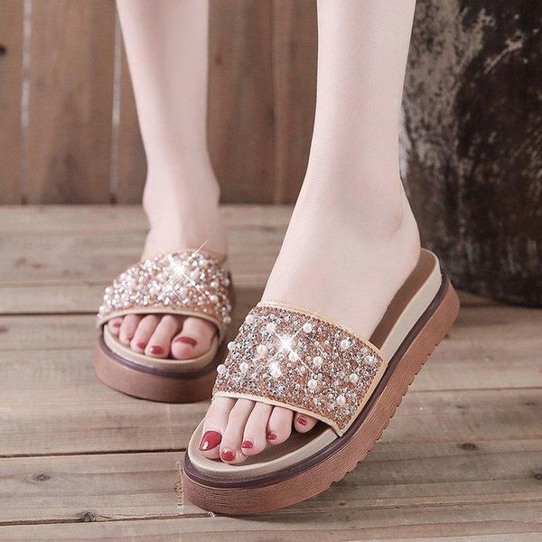 

slippers pure sequin women's sandals in summer 2021, Black