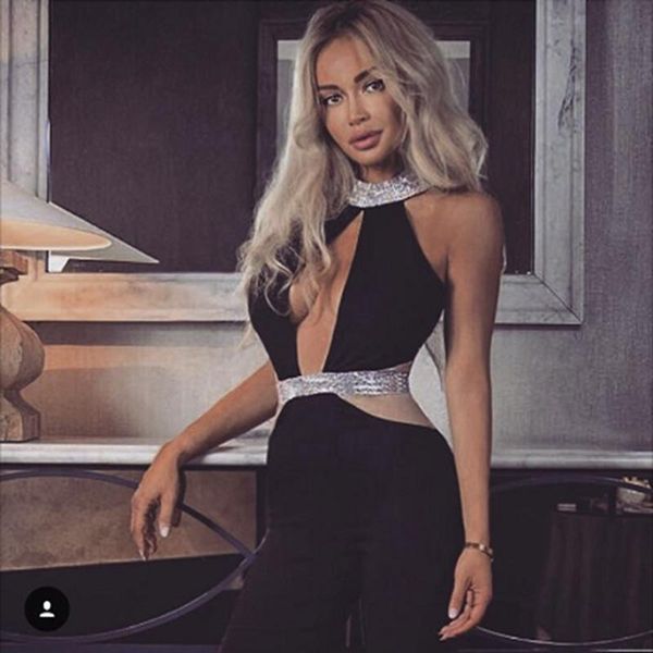 

women's jumpsuits & rompers 2021 summer women straight jumpsuit elegant backless sleeveless chain celebrity night club party, Black;white