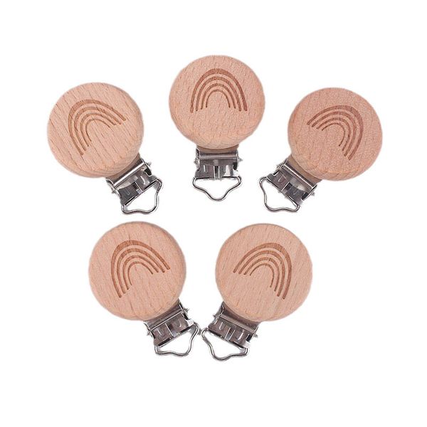 

baby pacifiers clips natural wooden cartoon rainbow clip diy chain jewelry infant feeding newborn accessories b8897