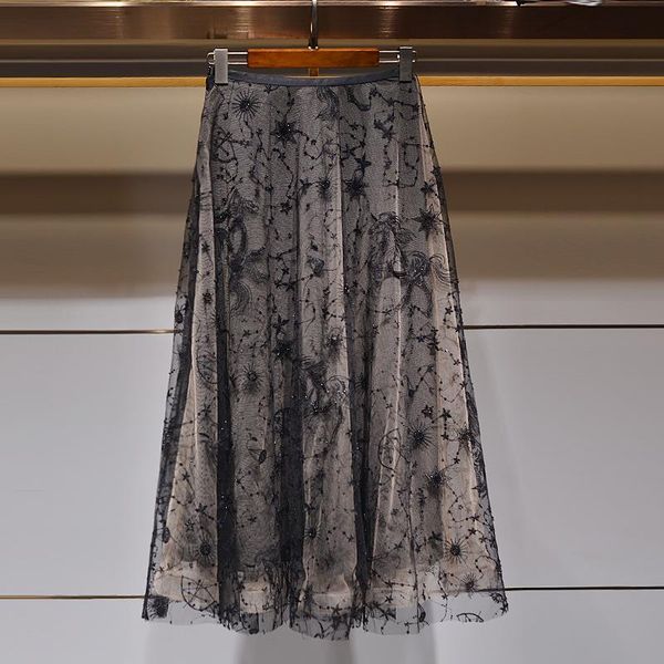 

skirts 1218 skirt women 2021 retro big swing long sequin embroidered, Black