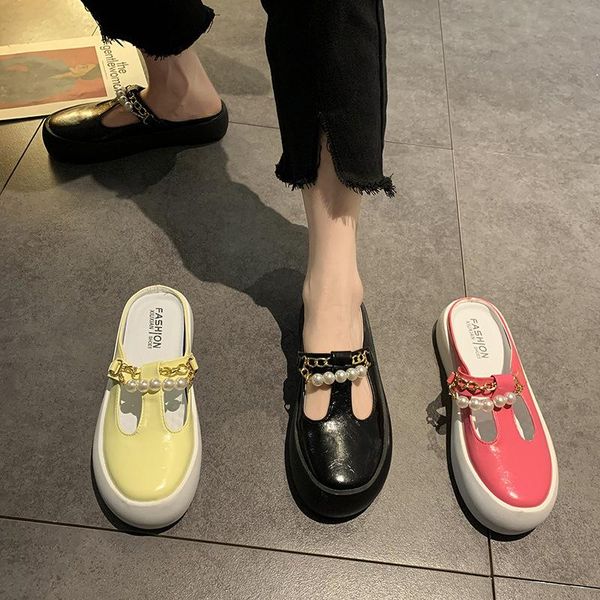 

slippers shoes low fabric pu rome rubber basic hoof heels, Black
