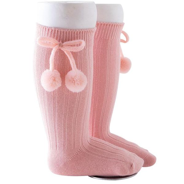 

socks winter baby knee high cute pompom warm infant girl solid color soft toddler kids long sock 3-24month, Pink;yellow