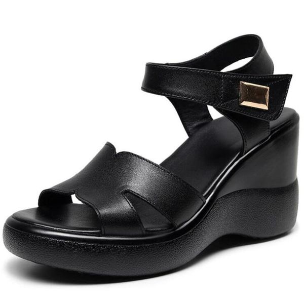 

for dropship big size 43 black white high heels comfortable walking summer wedges sandals shoes woman dress
