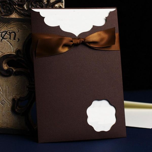 

greeting cards 20pcs//lot hollow ribbon bow invitation card with envelope cocktail party business birthday wedding invitations