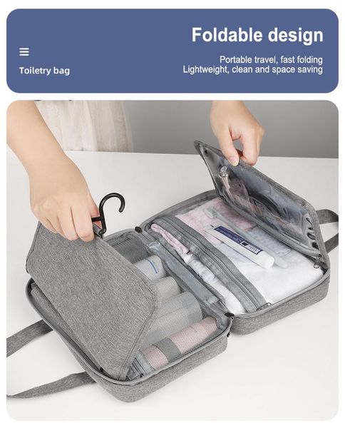 

waterproof makeup cosmetic bag foldable box large capacity 4-room travel portable inner zipper pack with handle bags & cases