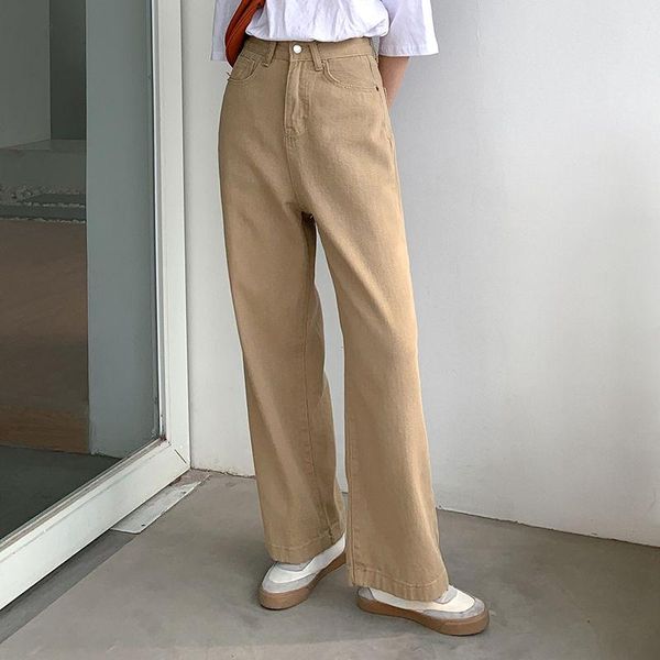 

ins retro khaki woman jeans ankle-length high waisted bottom clothes 2021summer harajuku solid japanese style ladies trouser women's, Blue