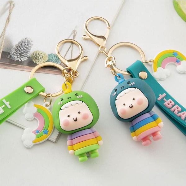 

bag parts & accessories pvc three-dimensional cute doll baby rainbow keychain cartoon car key pendant student school ins, Black