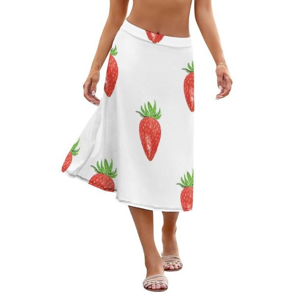 

skirts strawberry skirt fashion autumn ladies pattern polyester elastic midi, Black