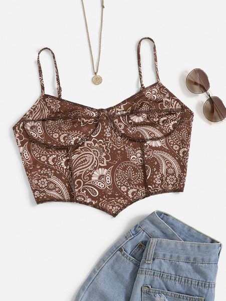 

paisley print asymmetrical hem cami e6tf#, White