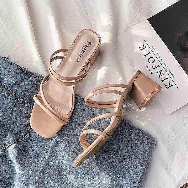 

sandals women's summer 2021 medium heel 4 cm sandals, Black