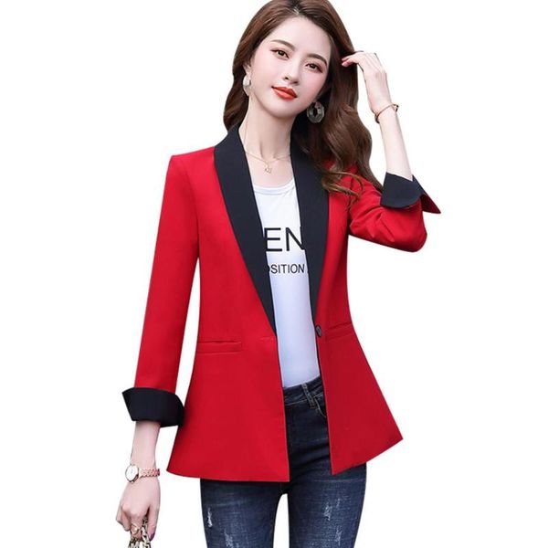 

women's suits & blazers fashion woman red gray one button blazer autumn winter outwear casual jackets female v-neck full sleeve coat fo, White;black