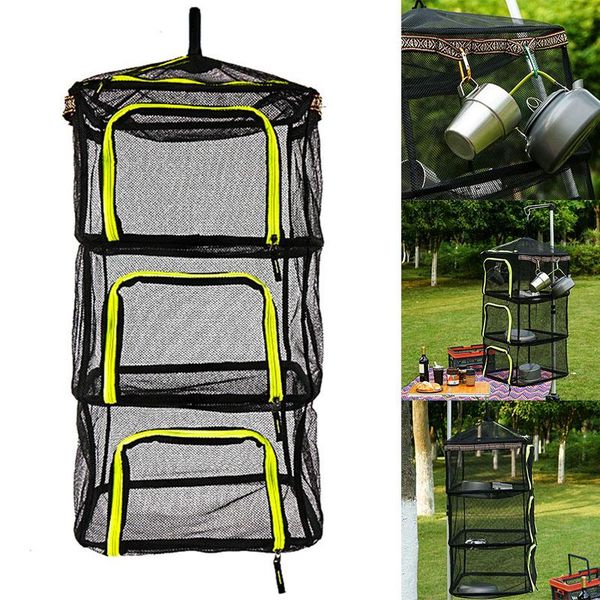 

outdoor folding drying net camping four-layer storage basket fishing fish dried vegetables bjstore bags