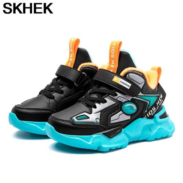 

winter kids sneakers boys shoes girls children casual plush lining warm anti-slippery leather athletic & outdoor, Black