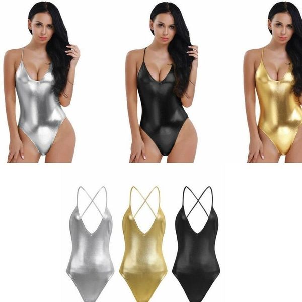 

women's jumpsuits & rompers shiny pu leather bodysuit women black backless bodycon womens jumpsuit 2021 party club overalls, Black;white
