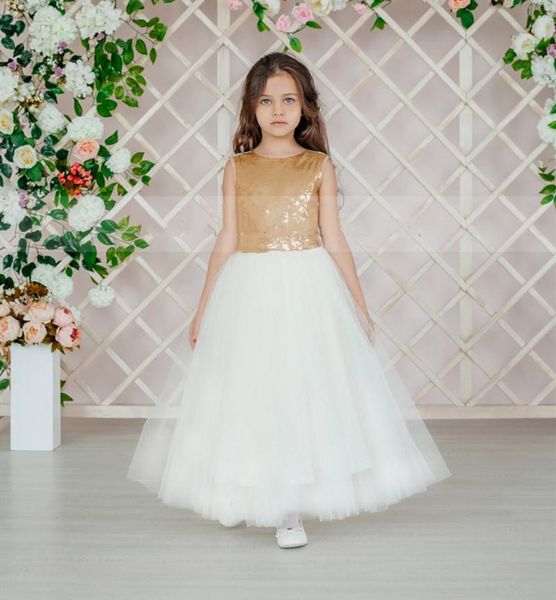

girl's dresses gold sequin ivory tulle v back flower girl dress for wedding satin bow kid birthday party prom gowns, Red;yellow