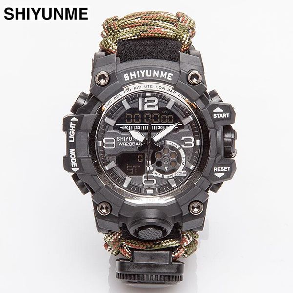 

wristwatches shiyunme men outdoor sports watch compass lighter watches led electronic luminous waterproof nylon military, Slivery;brown