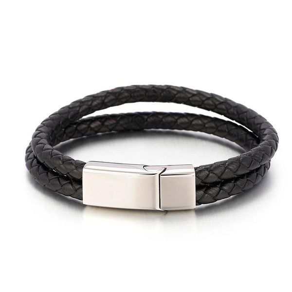 

tennis haolynjoy double layered cowhide leather bracelet for men 20.5cm black / brown rope chain bangle jewelry, Golden;silver