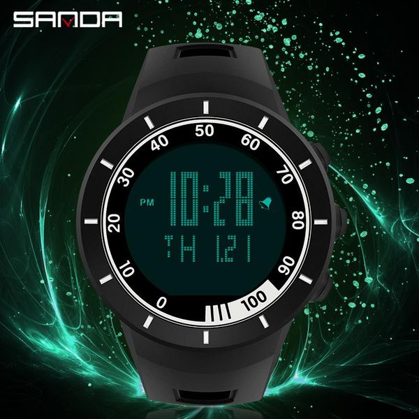 

wristwatches sanda steel case men sports watches led digital watch fashion waterproof military clock outdoor wristwatch, Slivery;brown