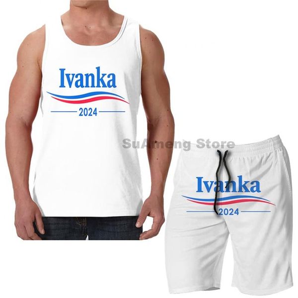 

men's tracksuits summer funny print men tank women ivanka 2024 beach shorts sets fitness vest, Gray