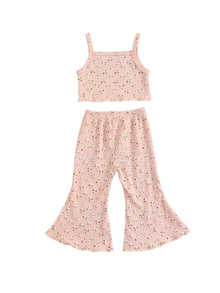 

18m-6y flower toddler kid baby girl clothes set sleeveless flare pants summer child outfits beach holiday costumes 210515, White