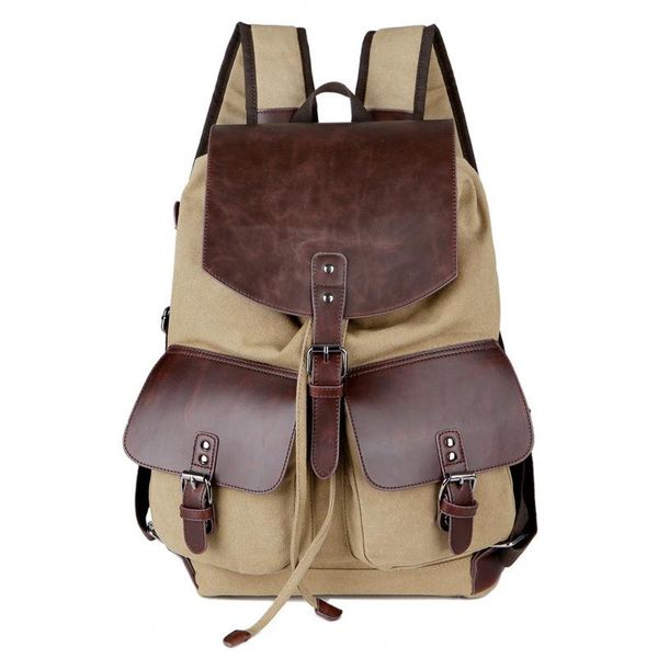 

backpack casual canvas backpacks vintage waterproof large capacity travel bag women mochila leather lapdrawstring rucksack trend 2021